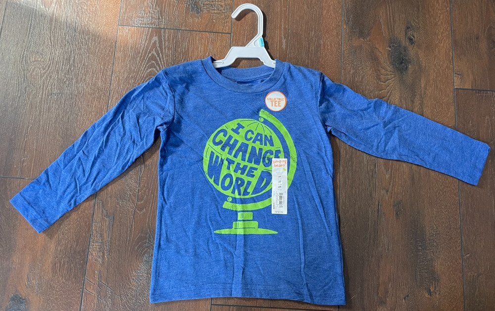 Jumping Beans 3T Toddler Long sleeve shirt, I Can Change The World Globe, NWT